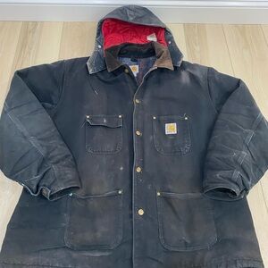 Carhartt Jacket Mens 2XL C001-BLK Blanket Lined Canvas Chore Coat w/Hood
